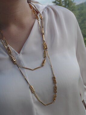 Beautiful Vintage  Greek Key Meander Bracelet Statement Chain Link.Long Necklac